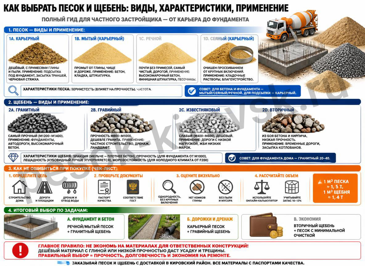 Выбор песка и щебня для строительства